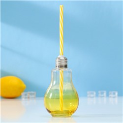 Бокал для коктейля Доляна «Лампочка», 250 мл, с трубочкой, откручивающаяся крышка, стекло, МИКС