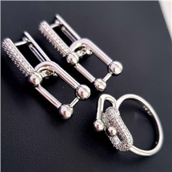 Комплект ювелирной бижутерии серьги и кольцо 20 р, покрытие посеребрение, вставка: фианиты, цвет: прозрачный, арт.213.947-20