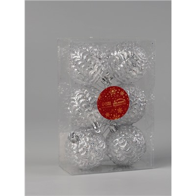 Ёлочные игрушки «Гелио», шары новогодние, d=6 см, набор 6 шт., прозрачно-серебристый