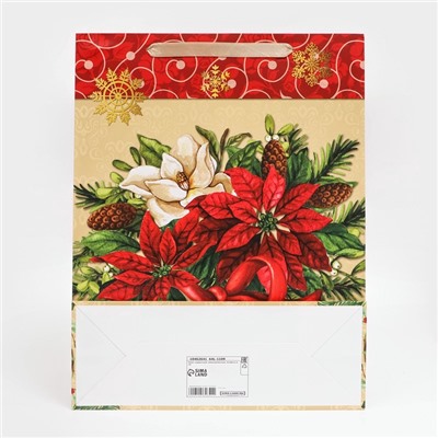 Пакет подарочный ламинированный новогодний «Цветы», 31×40×11.5 см