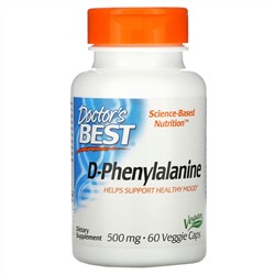 Doctor's Best, D-фенилаланин, 500 мг, 60 вегетарианских капсул