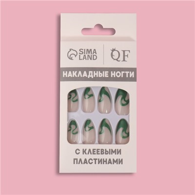 Накладные ногти «Pattern», 24 шт., с клеевыми пластинами, форма миндаль, бежевые, зелёные