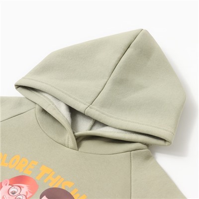 Толстовка (худи) детская MINAKU: Exclusive print, оливковая, Oversize, рост 104 см