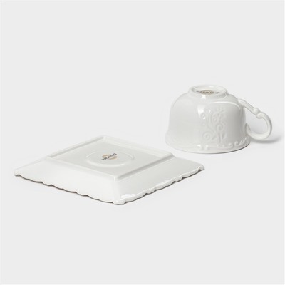 Кофейная пара Magistro Kingdom, кружка 120 мл, блюдце 12.7 см, фарфор, белая