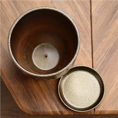 УЦЕНКА Горшок цветочный с поддоном 5 л, темное золото керамика, «Греция» (М)