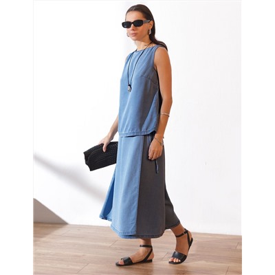 Топ с вырезом лодочка и асимметричным разрезом на спине из джинсового лиоцелла