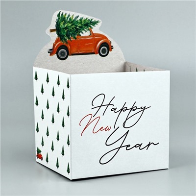 Коробка новогодняя для мини-букетов Happy New Year, 12×17×10 см, Новый год