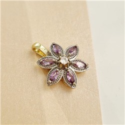 Комплект ювелирной бижутерии Итальянское золото (покрытие желтое 14к), серьги крупные, кулон и кольцо 18 р, покрытие позолота и посеребрение, вставка: фианиты, цвет: прозрачный и сиреневый, арт. 213.0