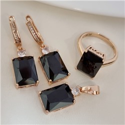 Комплект ювелирной бижутерии коллекция "Дубай" серьги, кулон и кольцо 18 р, покрытие позолота, вставка: фианит, цвет: черный,Уценка,  арт.08.4032-18 (313.183-18 )