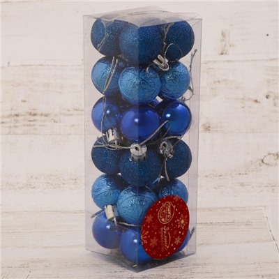 Ёлочные игрушки «Наоми», шары новогодние, d=3 см, набор 24 шт., синий