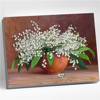 Картина по номерам 40х50 "Бузин. Букет из ландышей в горшочке" (28 цветов)