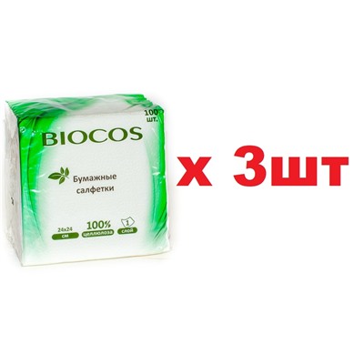 Biocos Бумажные салфетки 100шт белые 3шт