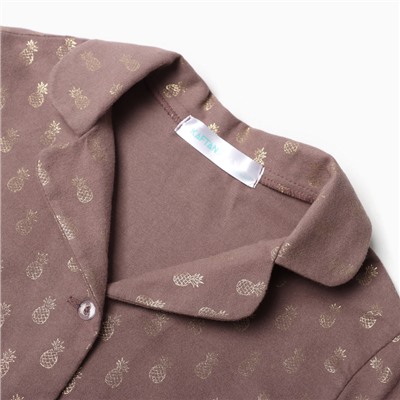 Пижама детская из фланели (рубашка, брюки) KAFTAN «Ананасы», рост 110-116 см, кофейная