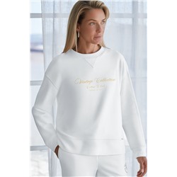 Свободный свитшот с принтом и разрезами из эластичного футера двухнитки без начеса VILATTE, 1228147