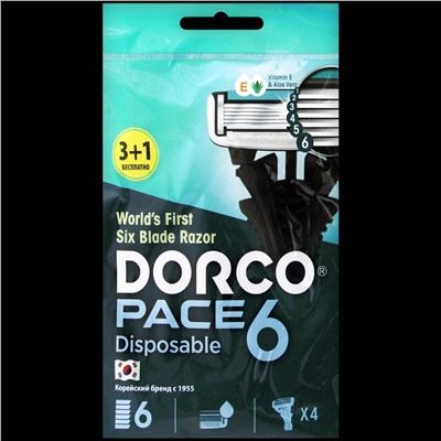 Станок для бритья с несъемной головкой DORCO PACE-6 (4 шт.), SXA 100-(3+1)P