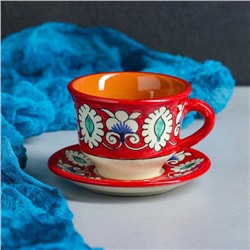 Кофейная пара Риштанская Керамика, 2 предмета: чашка 100 мл, блюдце d=10 см, красная