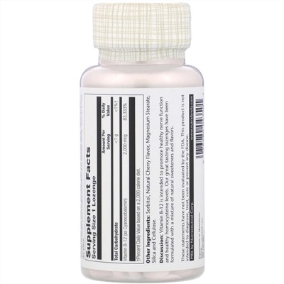 Solaray, Vitamin B-12, Natural Cherry Flavor, 2,000 mcg, 90 Lozenges