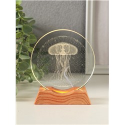 Световая фигурка стекло «Диск. Голограмма: Медуза», 5×LED, d=10 см, USB, 10×4×11.4 см