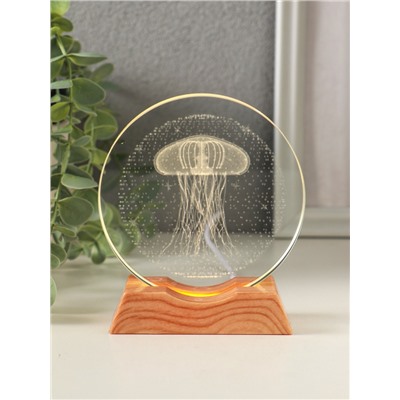 Световая фигурка стекло «Диск. Голограмма: Медуза», 5×LED, d=10 см, USB, 10×4×11.4 см
