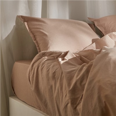 Простыня на резинке евро SL Home «Деним», 200×200+30 см, бежевая, жатый хлопок