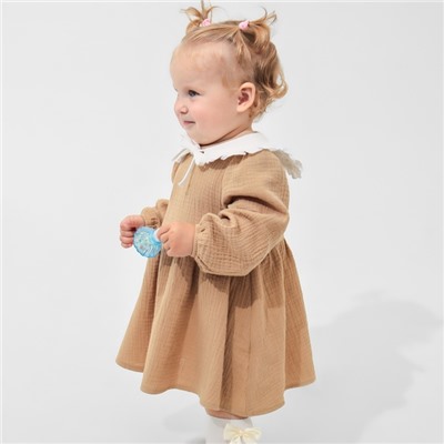 Платье для девочки с воротничком «Крошка Я. Муслин», рост 92-98 см, бежевое