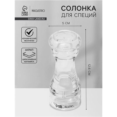 Солонка для специй Magistro Glace, 12.6 см, акрил, прозрачная