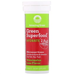 Amazing Grass, Green Superfood, шипучий напиток из зелени для поддержания водного баланса, со вкусом арбуза и лайма, 10 таблеток