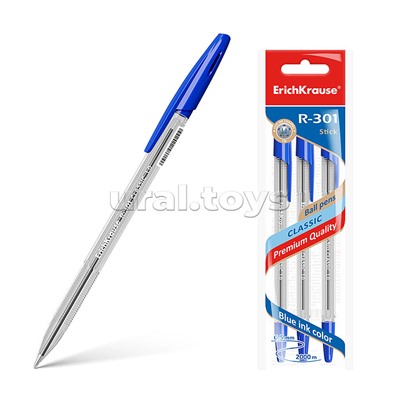 Набор из 3 ручек шариковых R-301 Stick Classic 1.0, цвет чернил синий (в пакете)