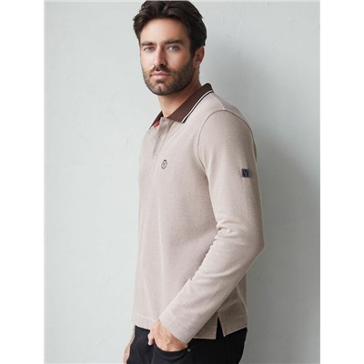 Лонгслив из фактурного трикотажа с плетеным воротником поло с застежкой на пуговицы