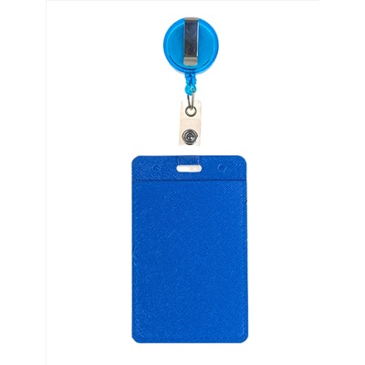 Бейдж с лентой на рулетке вертикальный, цвет голубой