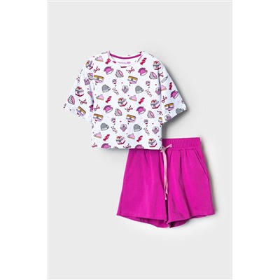 Комплект трикотажный для девочек: фуфайка (футболка), шорты PLAYTODAY, 1239772