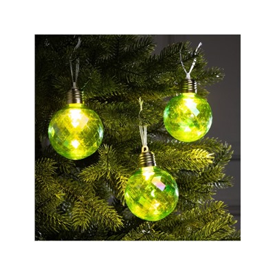 Набор ёлочных шаров «Акценты зелёного», 3 шт., d=7 см, 3 LED, от батареек AG13×9, свечение тёплое белое