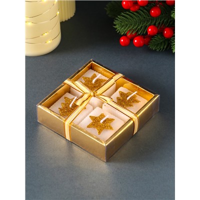 Набор свечей «Марки. Золотые ёлочки и звёзды», 4 шт., 10.5×10.5×3 см