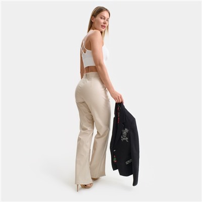 Брюки из экокожи женские, молочные, размер 48-50