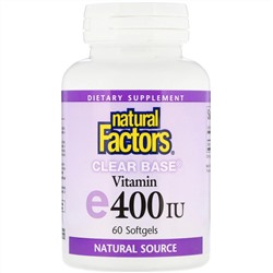 Natural Factors, Clear Base, витамин E, 400 МЕ, 60 мягких таблеток