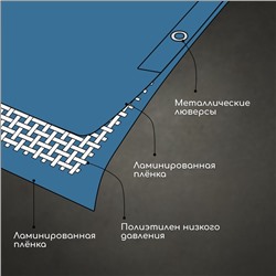 Тент защитный, 6×4 м, плотность 60 г/м², УФ, люверсы шаг 1 м, голубой