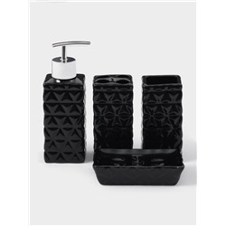 Набор аксессуаров для ванной комнаты «Ромбы», 4 предмета, дозатор 230 мл, мыльница, 2 стакана, чёрный