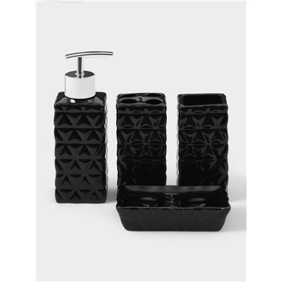 Набор аксессуаров для ванной комнаты «Ромбы», 4 предмета, дозатор 230 мл, мыльница, 2 стакана, чёрный