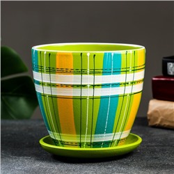 Горшок для цветов «Английская клетка», 1.4 л, d=15 см, h=13 см, керамический, с поддоном, зелёный