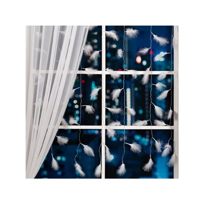 Гирлянда «Занавес» 3×1.4 м с насадками «Перья», IP20, прозрачная нить, 80 LED, свечение мульти (RG/RB), мигание, 220 В