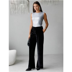 Топ с закрытым декольте из хлопка с эластаном в рубчик с матовым покрытием металлик