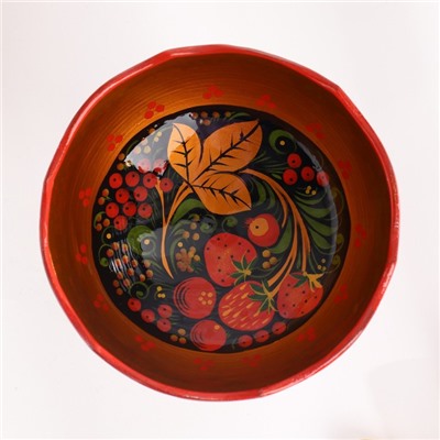 Конфетница резная, на ножке, 15×13 см, дерево, хохлома