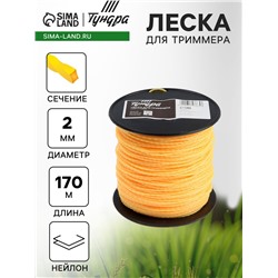 Леска для триммера ТУНДРА, сечение витой квадрат, d=2 мм, 170 м, нейлон