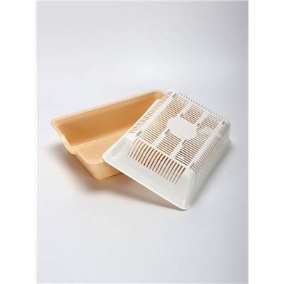 Туалет для кошек, 36×25×9 см, глубокий, с сеткой, пластик, белый, бежевый