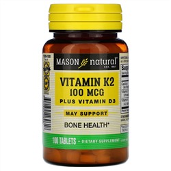 Mason Natural, витамины К2 и D3, 100 мкг, 100 таблеток
