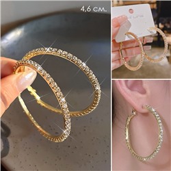 Серьги кольца с сияющими кристаллами 1 пара. Цвет: ЗОЛОТО