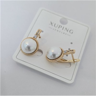 Серьги коллекция "Xuping" покрытие позолота, вставка: фианиты и искусственный жемчуг, арт.004.028