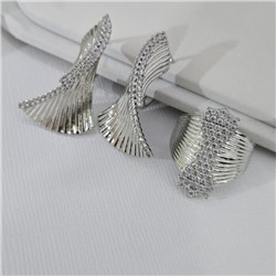 Комплект ювелирной бижутерии серьги и кольцо 17 р, покрытие: посеребрение, вставка: фианиты, цвет: прозрачный, арт.313.292-17