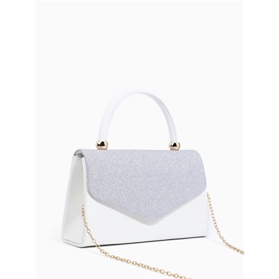 Сумка-клатч женская вечерняя на магните с ручкой, комбинированная, белая