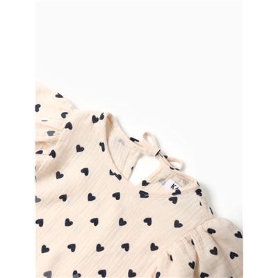 Футболка для девочки из муслина KAFTAN: «Сердечки», бежевая, рост 128 см